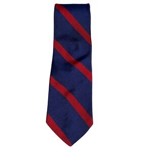 Lanvin Paris Blue & Red Striped Silk Necktie